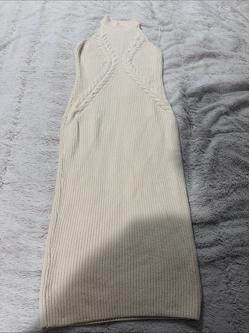 Express Cream Cable-Detail Halter Midi Dress